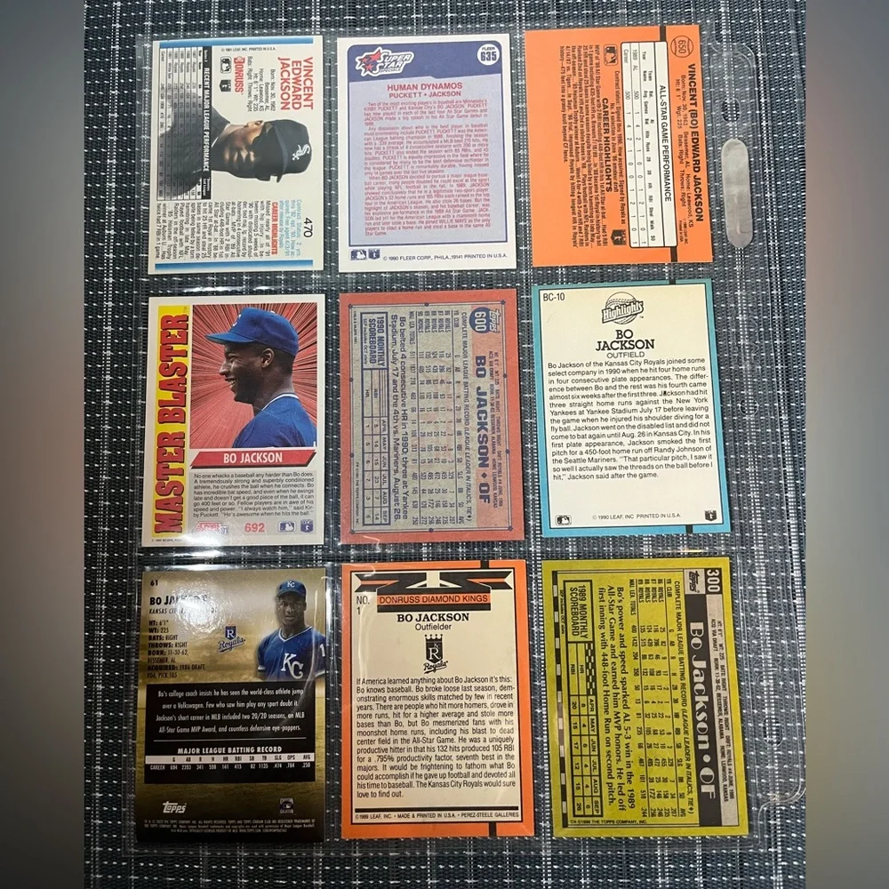 ⚾️ Bo Jackson Kansas City Royals MLB Baseball Trade Cards, Lot of 9